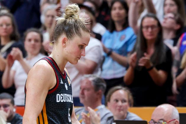 Leonie Fiebich (Germany) looks dejected during the FIBA Women s Basketball World Cup Germany 2026 semifinals match between France and Germany at Berlin Arena on September 12, 2026 in Berlin, Germany. (Photo by Marco Steinbrenner DeFodi Images) -