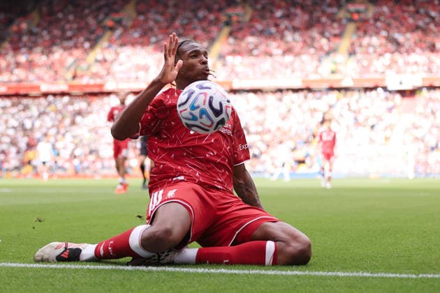 Football - Premier League - Liverpool v Fulham 12th September 2026 - Premier League - Liverpool v Fulham - Jeremy Jacquet of Liverpool - Photo: Simon Stacpoole Offside. Liverpool UK *** Fußball: Premier League – Liverpool gegen Fulham, 12. September 2026; Premier League – Liverpool gegen Fulham; Jeremy Jacquet von Liverpool; Foto: Simon Stacpoole; Abseits; Liverpool, Großbritannien  Copyright: xSimonxStacpoolexOffside