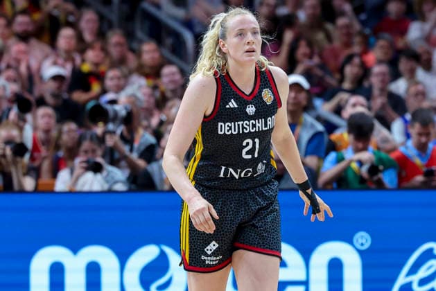 Marie Guelich (Germany) looks on during the FIBA Women s Basketball World Cup Germany 2026 semifinals match between France and Germany at Berlin Arena on September 12, 2026 in Berlin, Germany. (Photo by Marco Steinbrenner DeFodi Images) -