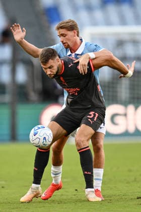 As Roma 12 09 2026 - campionato di calcio serie A Lazio-Milan foto Antonello Sammarco Image nella foto: Strahinja Pavlovic-Kenneth Taylor 