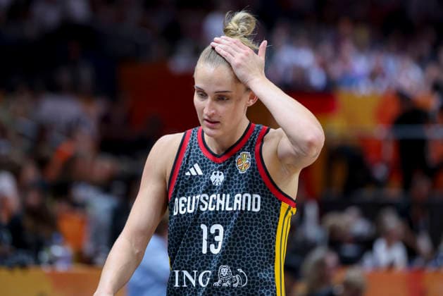 Leonie Fiebich (Germany) looks dejected during the FIBA Women s Basketball World Cup Germany 2026 semifinals match between France and Germany at Berlin Arena on September 12, 2026 in Berlin, Germany. (Photo by Marco Steinbrenner DeFodi Images) -