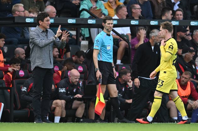 12th September 2026; Vitality Stadium, Bournemouth, England; Premier League Football, Bournemouth versus Brentford; Keith Andrews, manager for Brentford FC gestures SimonxWest