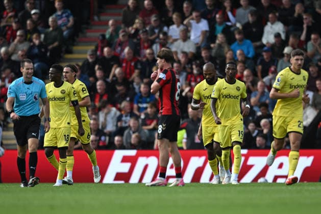 12th September 2026; Vitality Stadium, Bournemouth, England; Premier League Football, Bournemouth versus Brentford; Brentford FC after Kevin Schade of Brentford FC scored their second goal in 56th minute for 2-2 SimonxWest