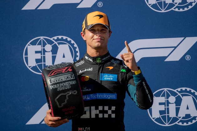 September 12, 2026, Madrid, Madrid, Spain: Lando Norris (GBR McLaren) holding and celebrating with the Pirelli pole position tyre award during the Formula 1 Madrid Grand Prix 2026.during the Formula 1 Madrid Grand Prix 2026. Madrid Spain - ZUMAl234 20260912_znp_l234_011 Copyright: xGabrielxLopezx