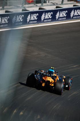 RECORD DATE NOT STATED 12th September 2026; Circuito de Madring, Madrid, Spain; Formula 1, Spanish Grand Prix, Qualifying Day; Lando Norris (1) of Great Britain and McLaren Mastercard F1 Team during qualifying, around Turn 12 La Monumental MattxBenxStone