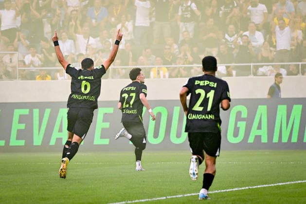 LUGANO, SWITZERLAND - SEPTEMBER 12: Daniel Dos Santos Correia of Lugano C) celebrates his goal with Antonios Papadopoulos of Lugano L) and Yanis Cimignani of Lugano R) during the Swiss Super League football match between FC Lugano and Young Boys at AIL Arena on September 12, 2026 in Lugano, Switzerland. Lugano Ticino Switzerland Copyright: xJustPictures.ch AndreaxBrancax jp-en-EuSpIm-AB_12092026_7192