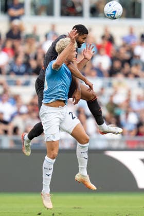 SS Lazio v AC Milan - Serie A Enilive Ruben Loftus-Cheek of AC Milan and Oliver Provstgaard of SS Lazio jump for the ball during the Serie A Enilive match between SS Lazio and AC Milan at Olympic Stadium on September 12, 2026 in Rome, Italy Rome Olympic Stadium Lazio Italy Copyright: xGiuseppexMaffiax 20260912_181852_SerieA_Lazio-Milan_LIA08912