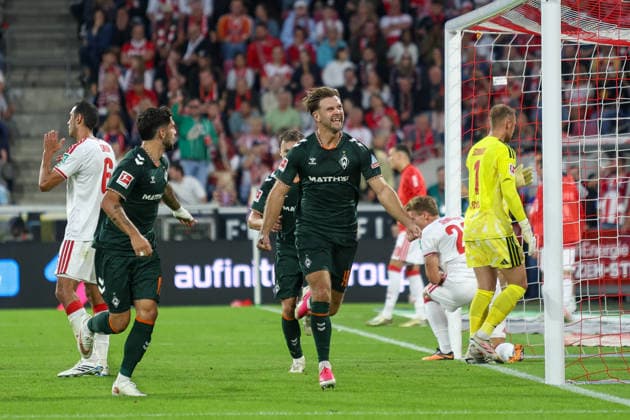 12.09.2026, GER, Fussball, Herren, Bundesliga , 1. Bundesliga, Saison 2026 2027, 1. FC Köln - SV Werder Bremen Niclas Füllkrug (SVW)Torjubel, jubelt nach seinem Treffer zum 1:1 *** September 12, 2026, Germany, Soccer, Men s, Bundesliga, 1. Bundesliga, 2026–2027 Season, 1. FC Köln vs. SV Werder Bremen, Niclas Füllkrug (SVW) celebrates his goal, which tied the score at 1–1 Copyright: xSvenxHanischx