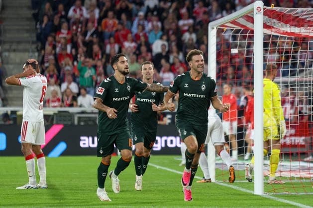 12.09.2026, GER, Fussball, Herren, Bundesliga , 1. Bundesliga, Saison 2026 2027, 1. FC Köln - SV Werder Bremen Niclas Füllkrug (SVW)Torjubel, jubelt nach seinem Treffer zum 1:1 *** September 12, 2026, Germany, Soccer, Men s, Bundesliga, 1. Bundesliga, 2026–2027 Season, 1. FC Köln vs. SV Werder Bremen, Niclas Füllkrug (SVW) celebrates his goal, which tied the score at 1–1 Copyright: xSvenxHanischx
