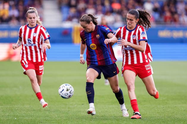 September 12, 2026, Sant Joan Despi, Barcelona, Spain: Ewa Pajor of FC Barcelona, Barca and Maite Zubieta Arambarri of Atletico de Madrid in action during the Spanish Women league, Liga F, football match played between FC Barcelona and Atletico de Madrid at Johan Cruyff Stadium on September 12, 2026 in Sant Joan Despi, Barcelona. FC Barcelona V Atletico De Madrid - Liga F  - ZUMAa181 20260912_zaa_a181_239 Copyright: xJavierxBorregox
