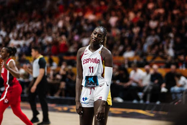 FIBA Women™s Basketball World Cup 2026: Spanien vs. USA, 12.09.2026 Awa Fam (Spanien, 11) enttäuscht); Basketball, FIBA Women™s Basketball World Cup 2026, Final Phase, Halbfinale: Spanien vs. USA am 12.09.2026 in der Uber Arena, Berlin Copyright: xBEAUTIFULxSPORTS Tonhäuserx