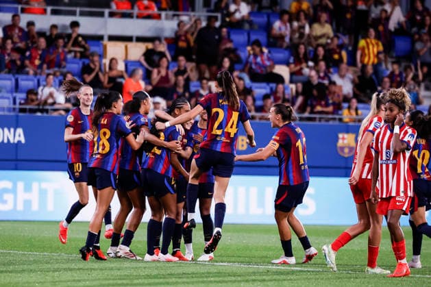 September 12, 2026, Sant Joan Despi, Barcelona, Spain: Esmee Brutgs of FC Barcelona, Barca celebrates a goal with teammates during the Spanish Women league, Liga F, football match played between FC Barcelona and Atletico de Madrid at Johan Cruyff Stadium on September 12, 2026 in Sant Joan Despi, Barcelona. Sant Joan Despi Spain - ZUMAa181 20260912_zaa_a181_235 Copyright: xJavierxBorregox