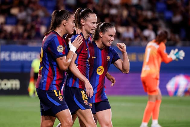 September 12, 2026, Sant Joan Despi, Barcelona, Spain: Caroline Graham of FC Barcelona, Barca celebrates a goal with teammates during the Spanish Women league, Liga F, football match played between FC Barcelona and Atletico de Madrid at Johan Cruyff Stadium on September 12, 2026 in Sant Joan Despi, Barcelona. FC Barcelona V Atletico De Madrid - Liga F  - ZUMAa181 20260912_zaa_a181_261 Copyright: xJavierxBorregox