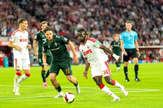 Said El Mala (1.FC Koeln, 10), Dariusz Stalmach (SV Werder Bremen, 23) jagt Gideon Mensah (1.FC Koeln, 14), Zweikampf 1.FC Köln vs. SV Werder Bremen, Fussball, Bundesliga, 3.Spieltag, Saison 2026 27, 12.09.2026, DFL REGULATIONS PROHIBIT ANY USE OF PHOTOGRAPHS AS IMAGE SEQUENCES AND OR QUASI-VIDEO, 1.FC Köln vs. SV Werder Bremen, Fussball, Bundesliga, 3.Spieltag, Saison 2026 27, 12.09.2026 Köln *** Said El Mala (1. FC Köln), 10, Dariusz Stalmach (SV Werder Bremen), 23, chasing Gideon Mensah (1. FC Köln), 14, tackle, 1. FC Köln vs. SV Werder Bremen, soccer, Bundesliga, Matchday 3, 2026–27 Season, December 9, 2026, DFL regulations prohibit any use of photographs as image sequences and or quasi-video, 1. FC Köln vs. SV Werder Bremen, soccer, Bundesliga, Matchday 3, 2026–27 season, September 12, 2026, Cologne Copyright: xEibner-Pressefoto LukasxBaldygax EP_LBA