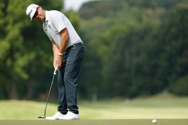 FRANKLIN, TN - SEPTEMBER 12: Lanto Griffin watches his putt for birdie on No. 7 during the third round of the Simmons Bank Open for the Snedeker Foundation, September 12, 2026, at Vanderbilt Legends Club in Franklin, Tennessee. (Photo by Matthew Maxey Icon Sportswire) GOLF: SEP 12 Korn Ferry Tour Simmons Bank Open EDITORIAL USE ONLY Icon260912041