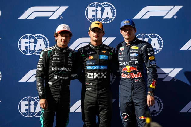 12 KIMI ANTONELLI Andrea (ita), Mercedes AMG F1 Team, 01 NORRIS Lando (gbr), McLaren F1 Team, 03 VERSTAPPEN Max (nld), Red Bull Racing Ford, during the 2026 Formula 1 Spanish Grand Prix, 14th round of the 2026 Formula One World Championship, WM, Weltmeisterschaft from September 11 to 13, 2026 on the Madring, in Madrid, Spain Madrid Spain *** 12 KIMI ANTONELLI Andrea (ITA), Mercedes AMG F1 Team, 01 NORRIS Lando (GBR), McLaren F1 Team, 03 VERSTAPPEN Max nld, Red Bull Racing Ford, during the 2026 Formula 1 Spanish Grand Prix, the 14th round of the 2026 Formula One World Championship, held from September 11 to 13, 2026, at the Madring in Madrid, Spain Madrid Spain
