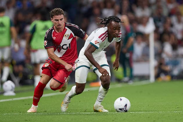 Yan Diomande (Real Madrid CF) and Adria Pedrosa (Rayo Vallecano) battle for the ball during the LaLiga EA Sports match between Real Madrid CF and Rayo Vallecano de Madrid at Estadio Santiago BernabÃ u on September 12, 2026 in Madrid, Spain. (Photo by Manu Reino DeFodi Images) - *** Yan Diomande of Real Madrid CF and Adria Pedrosa of Rayo Vallecano battle for the ball during the LaLiga EA Sports match between Real Madrid CF and Rayo Vallecano de Madrid at Estadio Santiago Bernabéu on September 12, 2026, in Madrid, Spain. Photo by Manu Reino, DeFodi Images