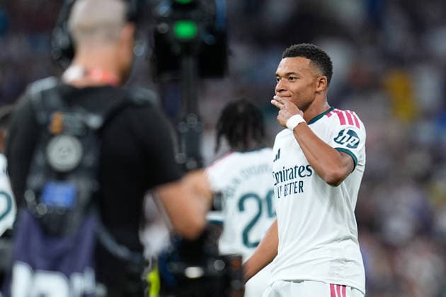 September 12, 2026, Madrid, Madrid, Spain: Kylian Mbappe of Real Madrid CF celebrates after scoring his team s first goal during the Spanish League, LaLiga EA Sports, football match played between Real Madrid and Rayo Vallecano at Bernabeu stadium on September 12, 2026, in Madrid, Spain. Real Madrid V Rayo Vallecano - LaLiga EA Sports  - ZUMAa181 20260912_zaa_a181_284 Copyright: xDennisxAgyemanx