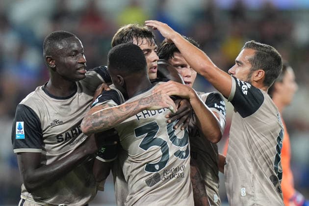 Cagliari s Daniel Maldini celebrates after scoring 1-2 during the Serie A soccer match between Atalanta and Cagliari at New Balance Arena in Bergamo , Italy - September 12, 2026. - Soccer  Copyright: xSpada LaPressex