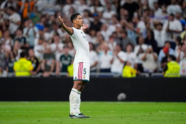 September 12, 2026, Madrid, Madrid, Spain: Jude Bellingham of Real Madrid CF celebrates after scoring his team s third goal during the Spanish League, LaLiga EA Sports, football match played between Real Madrid and Rayo Vallecano at Bernabeu stadium on September 12, 2026, in Madrid, Spain. Real Madrid V Rayo Vallecano - LaLiga EA Sports  - ZUMAa181 20260912_zaa_a181_312 Copyright: xOscarxJ.xBarrosox