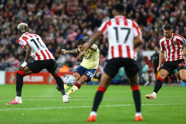Stadium of Light SUNDERLAND, ENGLAND, SEPTEMBER 12: Bruno Guimaraes of Arsenal FC scores the opening goal during a Premier League 2026-27 Match between Sunderland AFC and Arsenal FC at the Stadium of Light on September 12, 2026 in Sunderland, England. (Photo by Zach Forster Sports Press Photo) (Zach Forster Sports Press Photo SPP)  Copyright: xZachxForster SportsxPressxPhotox xSPPx spp-en-ZaFoPrPh-spp26_zachf_1209_160