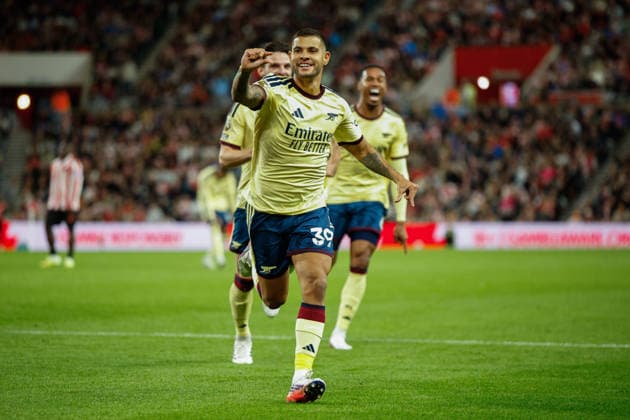 Sunderland v Arsenal, Premier League Bruno Guimaraes of Arsenal celebrates scoring his sides first goal of the match 0-1 during the Sunderland v Arsenal Premier League match at the Stadium of Light, Sunderland, England on 12 September 2026 Credit: Craig Cowan Every Second Media Editorial use only. All images are copyright Every Second Media Limited. No images may be reproduced without prior permission. All rights reserved. Premier League and Football League images are subject to licensing agreements with Football DataCo Limited. see https: www.football-dataco.com Copyright: xIMAGO EveryxSecondxMediax ESM-2157-0070 CraigxCowanx xEveryxSecondxMediax