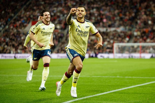 Sunderland v Arsenal, Premier League Bruno Guimaraes of Arsenal celebrates scoring his sides first goal of the match 0-1 during the Sunderland v Arsenal Premier League match at the Stadium of Light, Sunderland, England on 12 September 2026 Credit: Craig Cowan Every Second Media Editorial use only. All images are copyright Every Second Media Limited. No images may be reproduced without prior permission. All rights reserved. Premier League and Football League images are subject to licensing agreements with Football DataCo Limited. see https: www.football-dataco.com Copyright: xIMAGO EveryxSecondxMediax ESM-2157-0072 CraigxCowanx xEveryxSecondxMediax