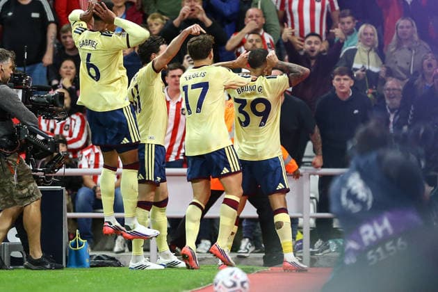 Stadium of Light SUNDERLAND, ENGLAND, SEPTEMBER 12: Bruno Guimaraes of Arsenal FC celebrates scoring the opening goal during a Premier League 2026-27 Match between Sunderland AFC and Arsenal FC at the Stadium of Light on September 12, 2026 in Sunderland, England. (Photo by Zach Forster Sports Press Photo) (Zach Forster Sports Press Photo SPP)  Copyright: xZachxForster SportsxPressxPhotox xSPPx spp-en-ZaFoPrPh-spp26_zachf_1209_166