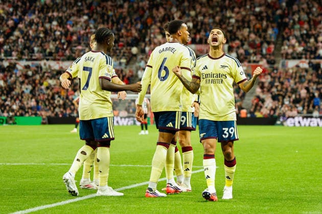Sunderland v Arsenal, Premier League Bruno Guimaraes of Arsenal celebrates scoring his sides first goal of the match 0-1 during the Sunderland v Arsenal Premier League match at the Stadium of Light, Sunderland, England on 12 September 2026 Credit: Craig Cowan Every Second Media Editorial use only. All images are copyright Every Second Media Limited. No images may be reproduced without prior permission. All rights reserved. Premier League and Football League images are subject to licensing agreements with Football DataCo Limited. see https: www.football-dataco.com Copyright: xIMAGO EveryxSecondxMediax ESM-2157-0079 CraigxCowanx xEveryxSecondxMediax