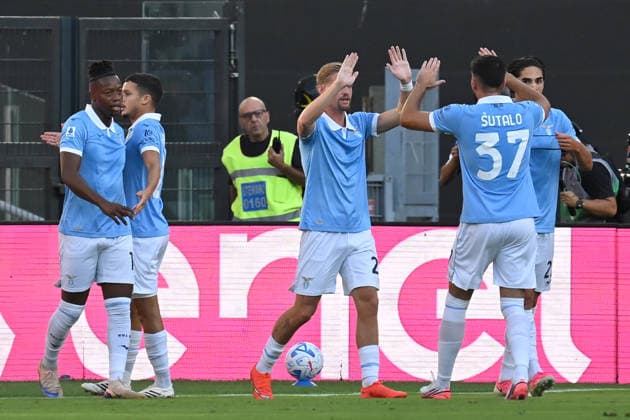 Soccer, Serie A match , Lazio v Milan Matteo Cancellieri of SS Lazio celebrates scoring his goal during the Serie A match between Lazio v Milan at Olympic stadium. Rome (Italy), September 12h, 2026 Imago-Images Emmefoto Copyright: xImago-Images Emmefotox