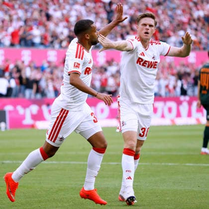 MAINA Linton Team 1.FC Koeln jubelt nach seinem Tor zum 1 : 0 mit BUELTER Marius DFL Fussball Bundesliga Saison 2026 - 2027 Spiel 1.FC Koeln - Werder Bremen 1 : 1 am 12. 09 .2026 in Koeln DFL REGULATIONS PROHIBIT ANY USE OF PHOTOGRAPHS as IMAGE SEQUENCES and or QUASI-VIDEO *** MAINA Linton of 1. FC Köln celebrates after scoring the 1-0 goal, with Marius BÜLTER. DFL Bundesliga Season 2026–2027, Match: 1. FC Köln vs. Werder Bremen (1–1) on September 12, 2026, in Cologne. DFL REGREGULATIONS PROHIBIT ANY USE OF PHOTOGRAPHS AS IMAGE SEQUENCES AND OR QUASI-VIDEO Copyright: xLacixPerenyix