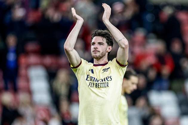 Sunderland v Arsenal Premier League Declan Rice of Arsenal celebrates at full time during the Premier League match at the Stadium of Light, Sunderland 12 09 2026 UK Newspapers OUT Copyright: xJamiexJohnstonx FIL-23936-0128