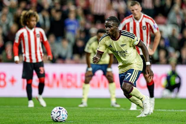 Sunderland v Arsenal Premier League Bukayo Saka of Arsenal scores his sides second goal of the match from the penalty spot during the Premier League match at the Stadium of Light, Sunderland 12 09 2026 UK Newspapers OUT Copyright: xJamiexJohnstonx FIL-23936-0167