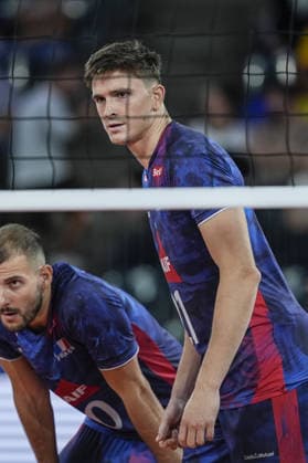 Turkiye v France - CEV EuroVolley 2026 Men CLUJ-NAPOCA, ROMANIA - SEPTEMBER 12: France’s Theo Faure (R) plays during the CEV EuroVolley 2026 Pool D match between Turkiye and France at BT Arena in Cluj-Napoca, Romania, on September 12, 2026. Osmancan Gurdogan Anadolu Cluj Romania. Editorial use only. Please get in touch for any other usage.  Copyright: x2026xAnadoluxOsmancanxGurdoganx