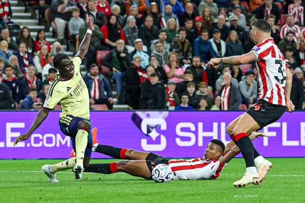 Sunderland v Arsenal Premier League Bukayo Saka of Arsenal wins a penalty kick during the Premier League match at the Stadium of Light, Sunderland 12 09 2026 UK Newspapers OUT Copyright: xJamiexJohnstonx FIL-23936-0179