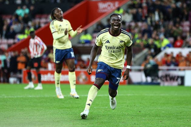 Stadium of Light SUNDERLAND, ENGLAND, SEPTEMBER 12: Bukayo Saka of Arsenal FC celebrates scoring a penalty during a Premier League 2026-27 Match between Sunderland AFC and Arsenal FC at the Stadium of Light on September 12, 2026 in Sunderland, England. (Photo by Zach Forster Sports Press Photo) (Zach Forster Sports Press Photo SPP)  Copyright: xZachxForster SportsxPressxPhotox xSPPx spp-en-ZaFoPrPh-spp26_zachf_1209_251