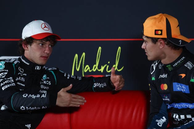 F1 Spanish Grand Prix 2026 Practice 3 And Qualifying Andrea Kimi Antonelli of Mercedes and Lando Norris of McLaren during the press conference, PK, Pressekonferenz after qualifying ahead of the Formula 1 Spanish Grand Prix in Madring, Spain on September 12, 2026. Madrid Spain  Copyright: xJakubxPorzyckix originalFilename:porzycki-f1spanis260912_np9Gr.jpg
