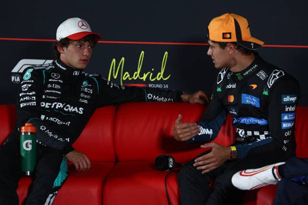 F1 Spanish Grand Prix 2026 Practice 3 And Qualifying Andrea Kimi Antonelli of Mercedes and Lando Norris of McLaren during the press conference, PK, Pressekonferenz after qualifying ahead of the Formula 1 Spanish Grand Prix in Madring, Spain on September 12, 2026. Madrid Spain  Copyright: xJakubxPorzyckix originalFilename:porzycki-f1spanis260912_npotF.jpg