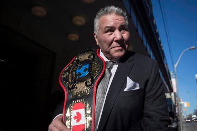 March 29, 2016, Toronto, On, Canada: Former Boxer George Chuvalo poses after he was presented with a honoury People s Champion belt, on Tuesday, March 29, 2016. George Chuvalo  - ZUMAc35_ 20160329_zaf_c35_160 Copyright: xChrisxYoungx