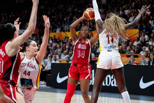 Spain v USA: Semifinal - FIBA Women s Basketball World Cup Germany 2026 Aliyah Boston plays during the FIBA Women s Basketball World Cup 2026 semi-finals match between Spain and the United States in Berlin, Germany, on September 12, 2026. Berlin Germany  Copyright: xMarcinxGolbax originalFilename:golba-spainvus260912_nplDT.jpg
