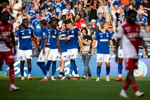 FOOTBALL: RC Strasbourg Alsace v AS Monaco Matchday 4 Ligue 1 McDonald s - 12 09 2026 Joie des joueurs de l equipe de Racing Strasbourg apres le but (PP) de Sadibou Sane StrasbourgFrance  Copyright: xx