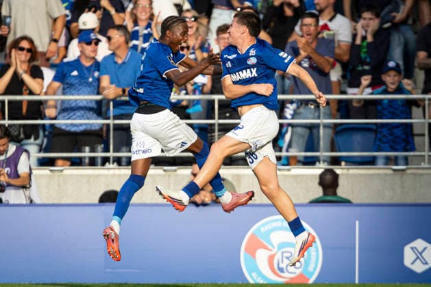 FOOTBALL: RC Strasbourg Alsace v AS Monaco Matchday 4 Ligue 1 McDonald s - 12 09 2026 Joie des joueurs de l equipe de Racing Strasbourg apres le but (PP) de Sadibou Sane StrasbourgFrance  Copyright: xx