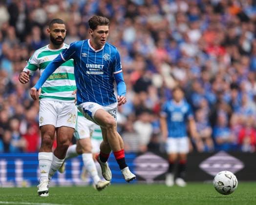Ryan Naderi of Rangers in action with Cameron Carter-Vickers of Celtic during Premier Sports Cup Quarter-Final match at Ibrox Stadium, Glasgow. Rangers v Celtic - Premier Sports Cup Quarter-Final - Ibrox Stadium, Glasgow, Lanarkshire, Scotland, UK - 13 Sep 2026Glasgow Ibrox Stadium Lanarkshire, Scotland United Kingdom EDITORIAL USE ONLY  Copyright: xRangersxFC Shutterstockx 17149143c