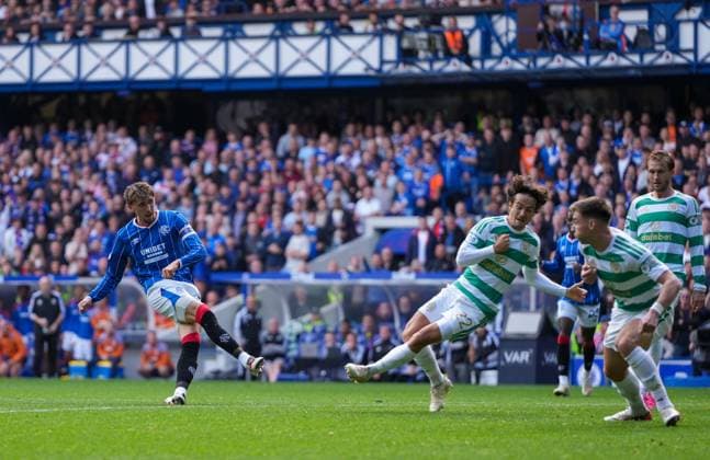 Rangers captain Dan Neil scores to give Rangers a 1-0 lead. Rangers v Celtic, Premier Sports Cup Quarter-final, football, Ibrox Stadium, Glasgow, UK, Scotland - 13 Sep 2026Glasgow Ibrox Stadium Scotland United Kingdom  Copyright: xStuartxWallace Shutterstockx 17149154c