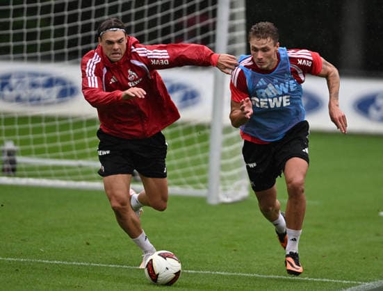 13.09.2026, xophax, Fussball 1.Bundesliga, 1.FC Koeln Training nach dem Werder Spiel. Joel Schmied , links und Sebastian Sebulonsen ( beide 1.FC Köln ) (DFL DFB REGULATIONS PROHIBIT ANY USE OF PHOTOGRAPHS as IMAGE SEQUENCES and or QUASI-VIDEO) Koeln
