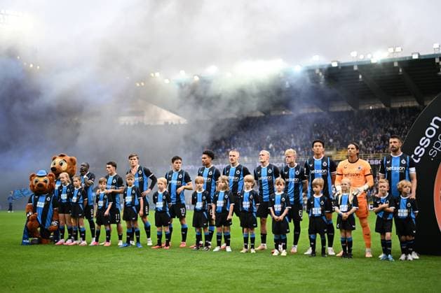 Players of Club Brugge line up before a soccer match between Club Brugge and Royal Antwerp FC, Sunday 13 September 2026 in Brugge, on day 6 of the 2026-2027 Jupiler Pro League first division of the Belgian championship. MAARTENxSTRAETEMANS  x186195421x