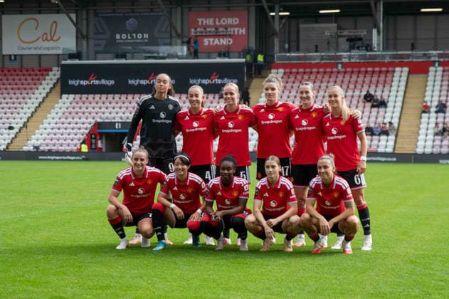 MANCHESTER, ENGLAND - September 13: Manchester team photo during the Barclays Womens Super League game between Manchester United, ManU and Chelsea at The Progress with Unity Stadium on September 3, 2026 in Manchester, England. (Photo by Clare Overfield Sports Press Photo) Copyright: xClarexOverfield xSPPx Sportspressphoto_SPR229597