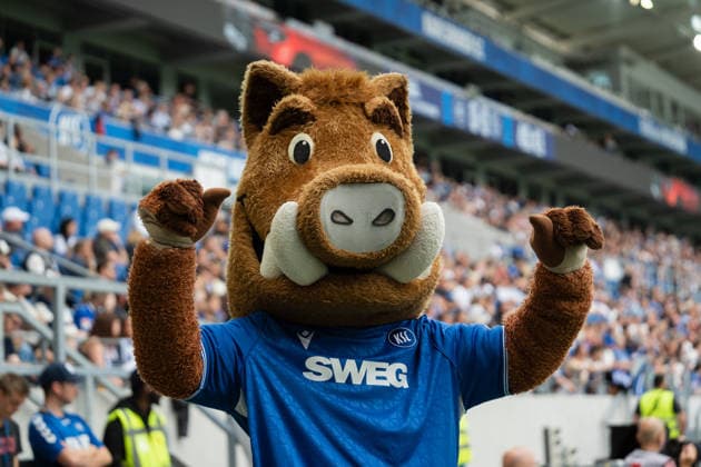 13.09.2026, xjyhynx, Fussball 2.Bundesliga, Karlsruher SC - Energie Cottbus v.l., Maskottchen Karlsruher SC Willi Wildpark am jubeln (DFL DFB REGULATIONS PROHIBIT ANY USE OF PHOTOGRAPHS as IMAGE SEQUENCES and or QUASI-VIDEO) Karlsruhe