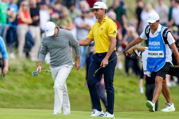 2026 Amgen Irish Open - Fourth Round, Trump International Golf Links, Doonbeg 13 9 2026 Rory McIlroy and Rafael Cabrera-Bello walk onto the eighteenth green Rory McIlroy and Rafael Cabrera-Bello walk onto the eighteenth green 13 9 2026  Copyright: xDanxClohessyx DC1A6016