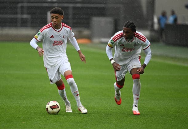 13.09.2026, xophax, Fussball Regionalliga West 26 27 1.FC Köln U23 gegen SV Bergisch Gladbach . Nilas Kossi Yacobi , links und Reigan Heskey , rechts ( beide 1.FC Köln ) (DFL DFB REGULATIONS PROHIBIT ANY USE OF PHOTOGRAPHS as IMAGE SEQUENCES and or QUASI-VIDEO) Koeln